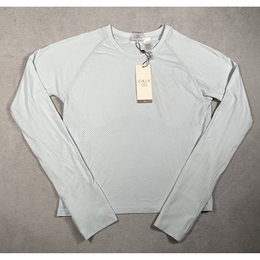 CALIA Seamless Long Sleeve Active Shirt Womens M Light Blue Thumbholes WAX31319